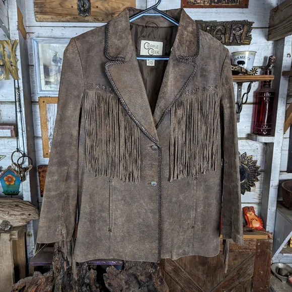 Cripple Creek genuine suede leather western coat jacket fringe - Picture 6 of 7
